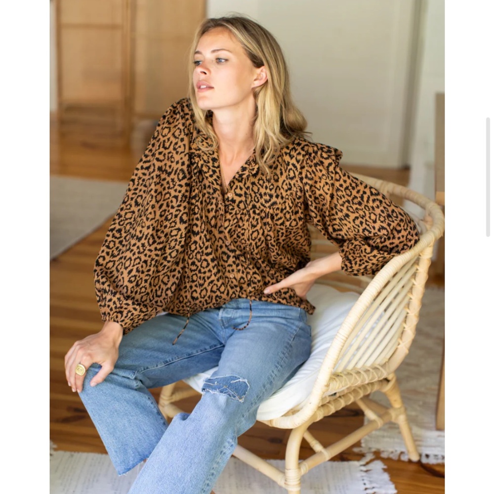 Emerson Fry Leopard Print Blouse | Button Front | Boho Chic Top | Size Small - Picture 3 of 12